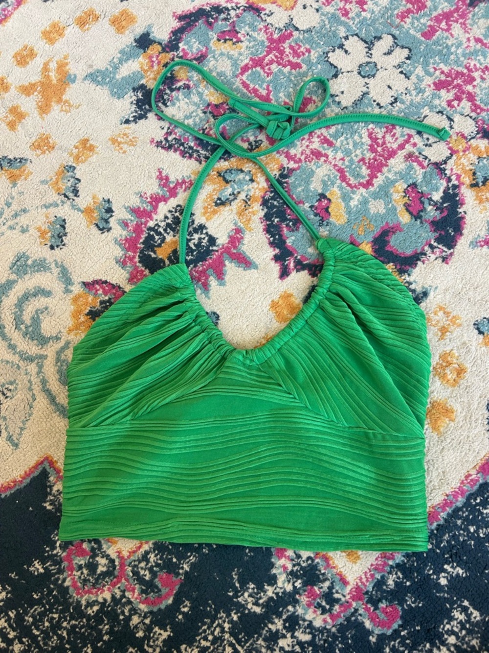 SHEIN Bright Green Ruched Halter Crop Top